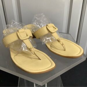 TALBOTS Women’s Yellow Leather Wedge Heel Thong Sandals Vintage Size 7AA